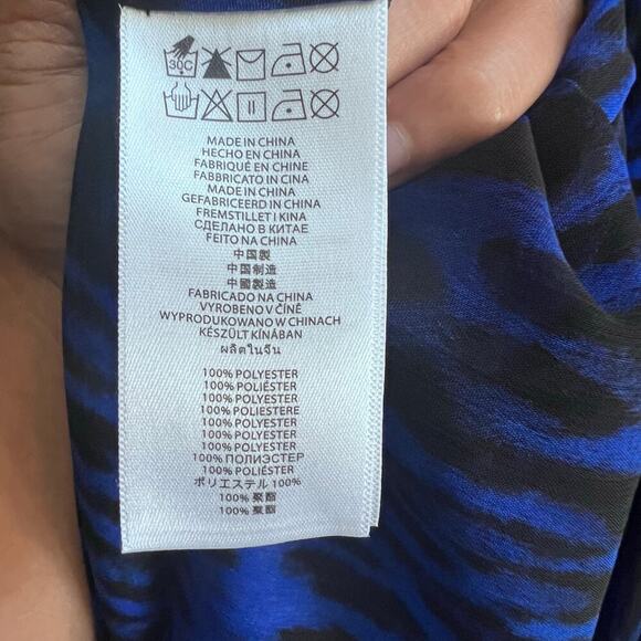 Michael Kors Blue V-Neck Animal Print Long Sleeve Flowy Mini Dress Womens Size 6 - Picture 10 of 11